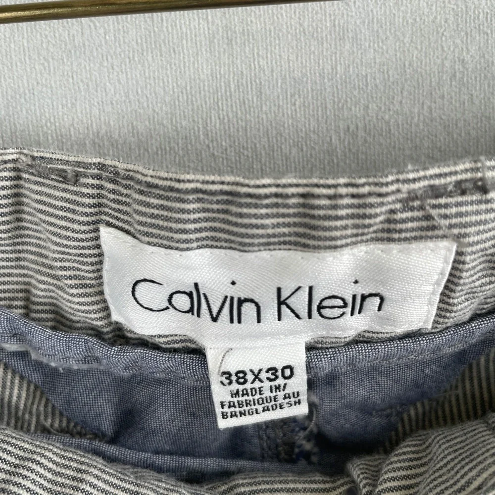 Calvin Klein Mens Grey White Micro Stripe Straight Leg Cotton Pants 38x30 Preppy